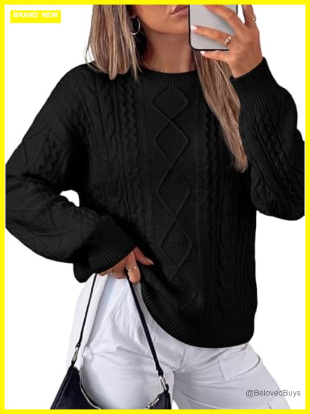 Cable Knit Crewneck Pullover Sweater Long Sleeve